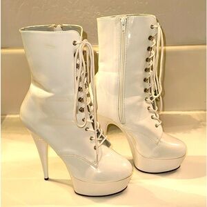 Pleaser white patent ankle boots. Size 11.